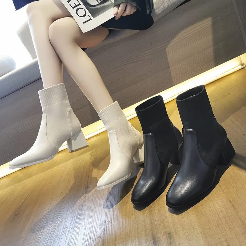 TOPHQWS/Новост 2021 г.; есенни и зимни дамски ботуши с пръсти; Ежедневни Ботильоны на квадратен ток; Женски Висококачествени кожени обувки 