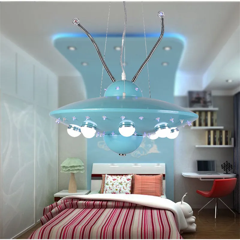 Окачен лампа с дистанционно управление led НЛО детска стая момче спалня летяща чиния светлини творчески карикатура космически кораб окачен лампа 1