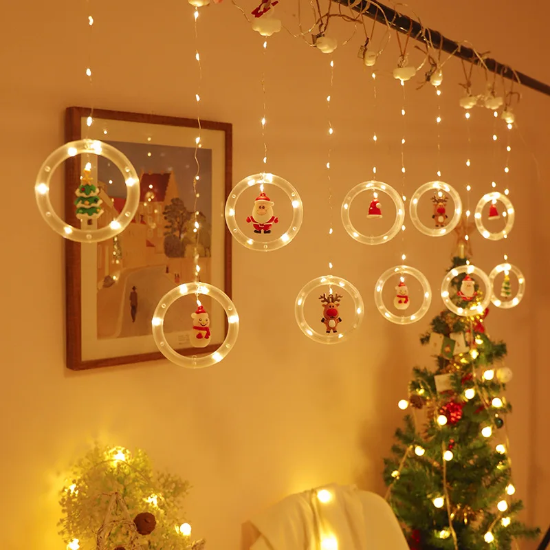 Празнични Декоративни Коледни Коледни Светлини Led Струнен Лампа Страхотна Венец Прозорец Завеса Светлинни Коледна Украса за Дома 1