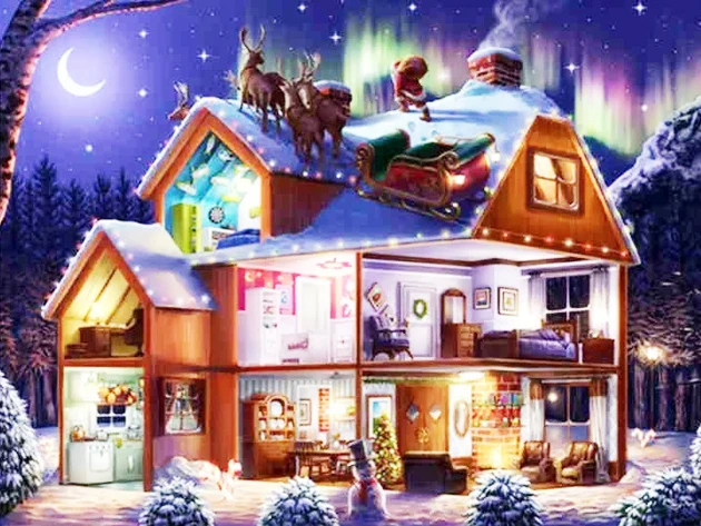 5D Диамантена Картина на Зимна Къща Снежна Сцена Пълна Тренировка Мозайка САМ Диамантена Бродерия Пейзаж Изкуство Коледен Начало Декор Подарък 1