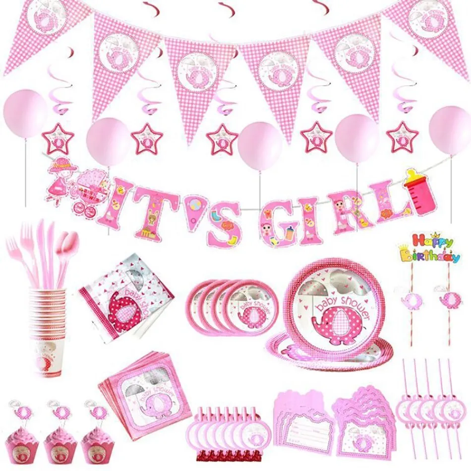 За Малките Момчета И Момичета Латексный Балон Вечерни Декориране На Детски Душ Латексный Балон Прибори За Еднократна Употреба Рожден Ден Розов Слон Декор 1