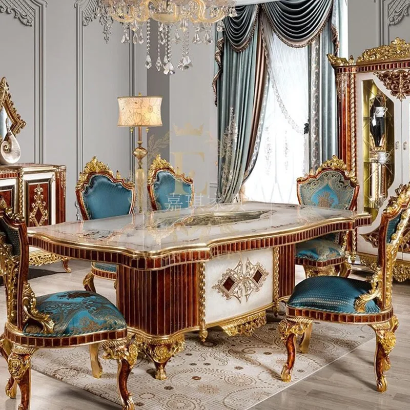 Обичай европейските дълги маси и столове от масивна дървесина с богата дърворезба от златно фолио Ресторант френския двор в стил барок 1