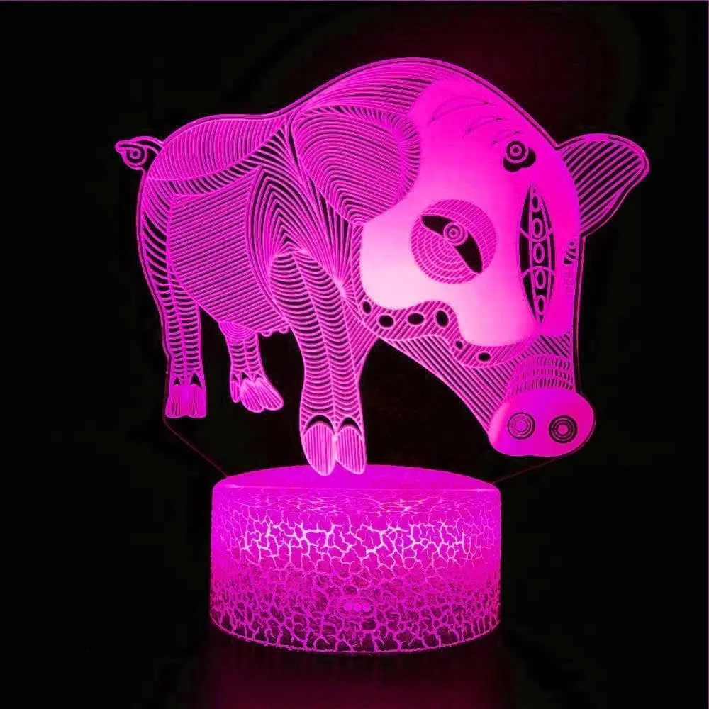 Нощен Прасе 3D Илюзия Лампа USB Led лека нощ 16 Цвята Меняющее Украса Спални Детски лека нощ За Рожден Ден, Подарък за Коледа 1