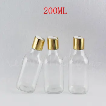 200 мл Прозрачна квадратна пластмасова бутилка, 200 cc Празен Козметични контейнер, разливане шампоан / душ гел (30 бр./лот)