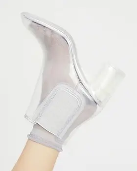 2018 Г., най-новите пролетни дамски ботильоны от прозрачен PVC, пикантен дамски ботуши без обков с квадратни пръсти, женски престрелки Обувки на масивна обувки с кристали