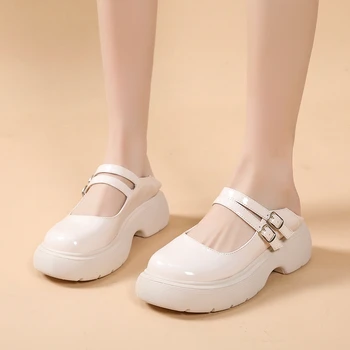 2022 г. Пролетно-есенни нови малки кожени обувки Mary Jane в дебела подметка в британски стил с кръгла пръсти, обикновен дамски обувки с катарама