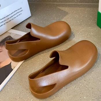 2022 нови дамски сандали на равна подметка прости непромокаеми ботуши Baotou желе цвят карамел пластмасови диви плажни непромокаеми ботуши 0