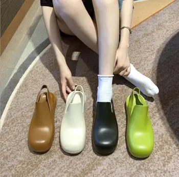 2022 нови дамски сандали на равна подметка прости непромокаеми ботуши Baotou желе цвят карамел пластмасови диви плажни непромокаеми ботуши 5
