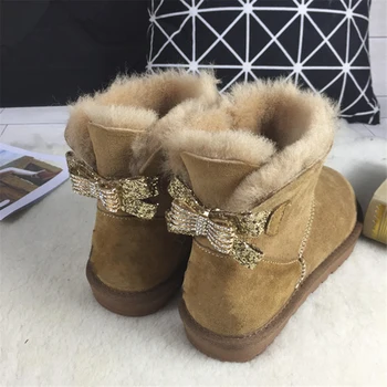 2022, по-големи Размери, дамски зимни класически зимни ботуши от естествена овча кожа, Блестящ лък, дамски обувки от естествена овча кожа, дамски обувки 1