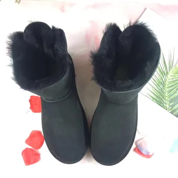 2022, по-големи Размери, дамски зимни класически зимни ботуши от естествена овча кожа, Блестящ лък, дамски обувки от естествена овча кожа, дамски обувки 3
