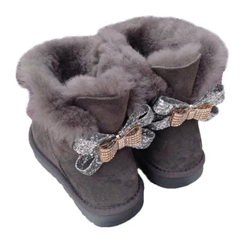 2022, по-големи Размери, дамски зимни класически зимни ботуши от естествена овча кожа, Блестящ лък, дамски обувки от естествена овча кожа, дамски обувки 4