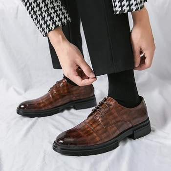 2023 Пролетни мъжки модел обувки от естествена кожа, дантела, Луксозен Мъжки Ежедневни Обувки, Италианска бизнес Офис обувки, мъжки Обувки Големи Размери