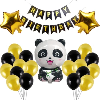 22psc/Комплект Панда Балон Осъществяване панда форма Рожден Ден тематичен оформление алуминиево фолио Балони рибя опашка дръпна флаг украса 1