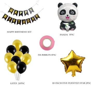 22psc/Комплект Панда Балон Осъществяване панда форма Рожден Ден тематичен оформление алуминиево фолио Балони рибя опашка дръпна флаг украса 2