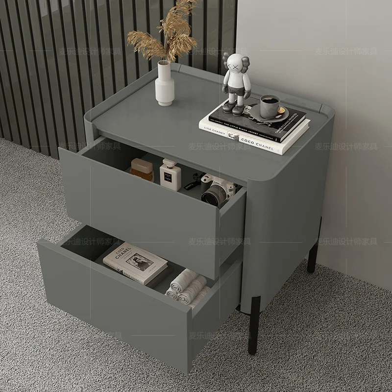Италиански минималистичен малка странична масичка модерен минималистичен шкаф за съхранение на лек луксозен дизайнерски скандинавски нощни шкаф за спалня от висок клас 2