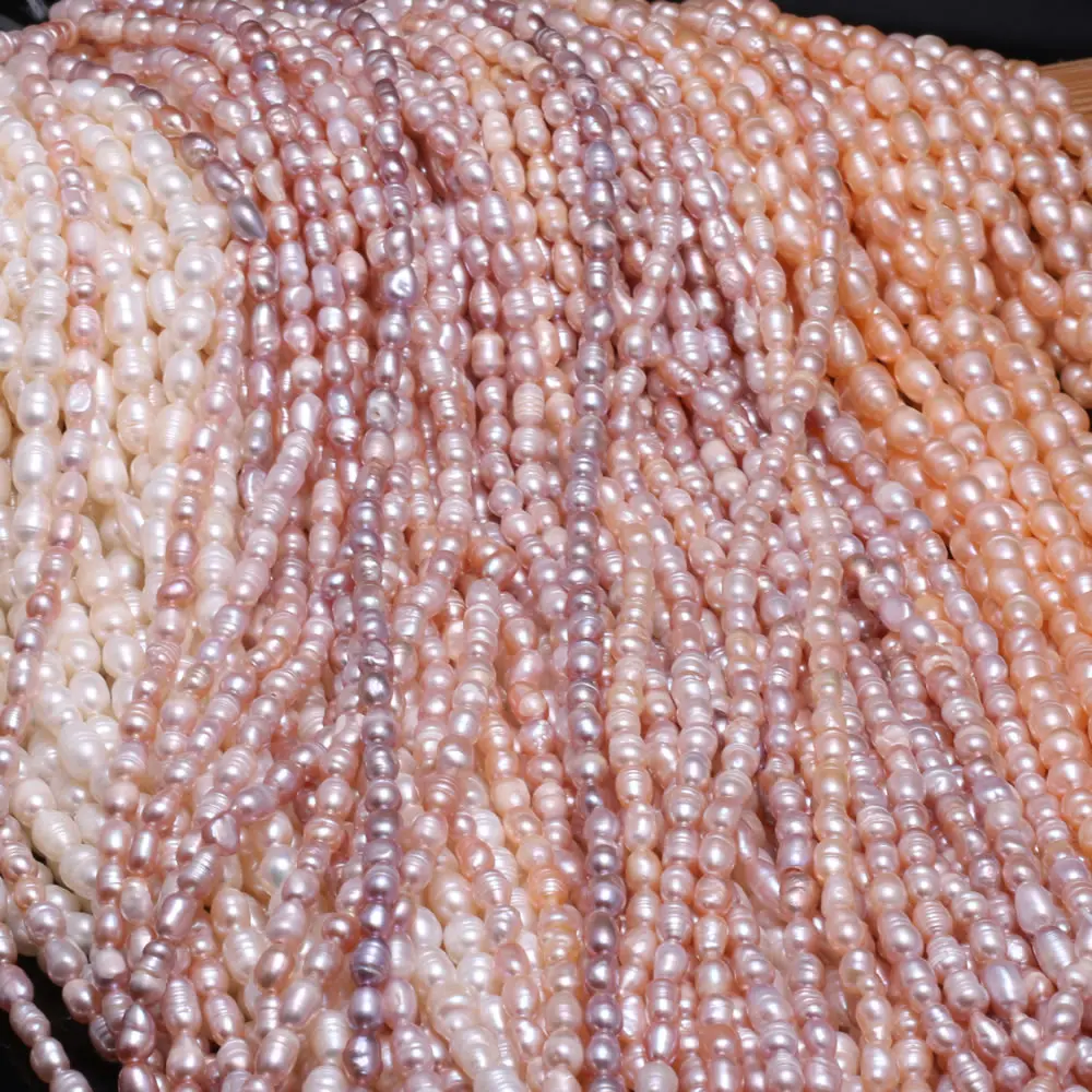 Мъниста От Естествени Перли с Овална форма Культивированные Сладководни Розово Лилаво Бели Перлени Висулки Ниво За Бижута Колие Гривна 5-6 мм 2