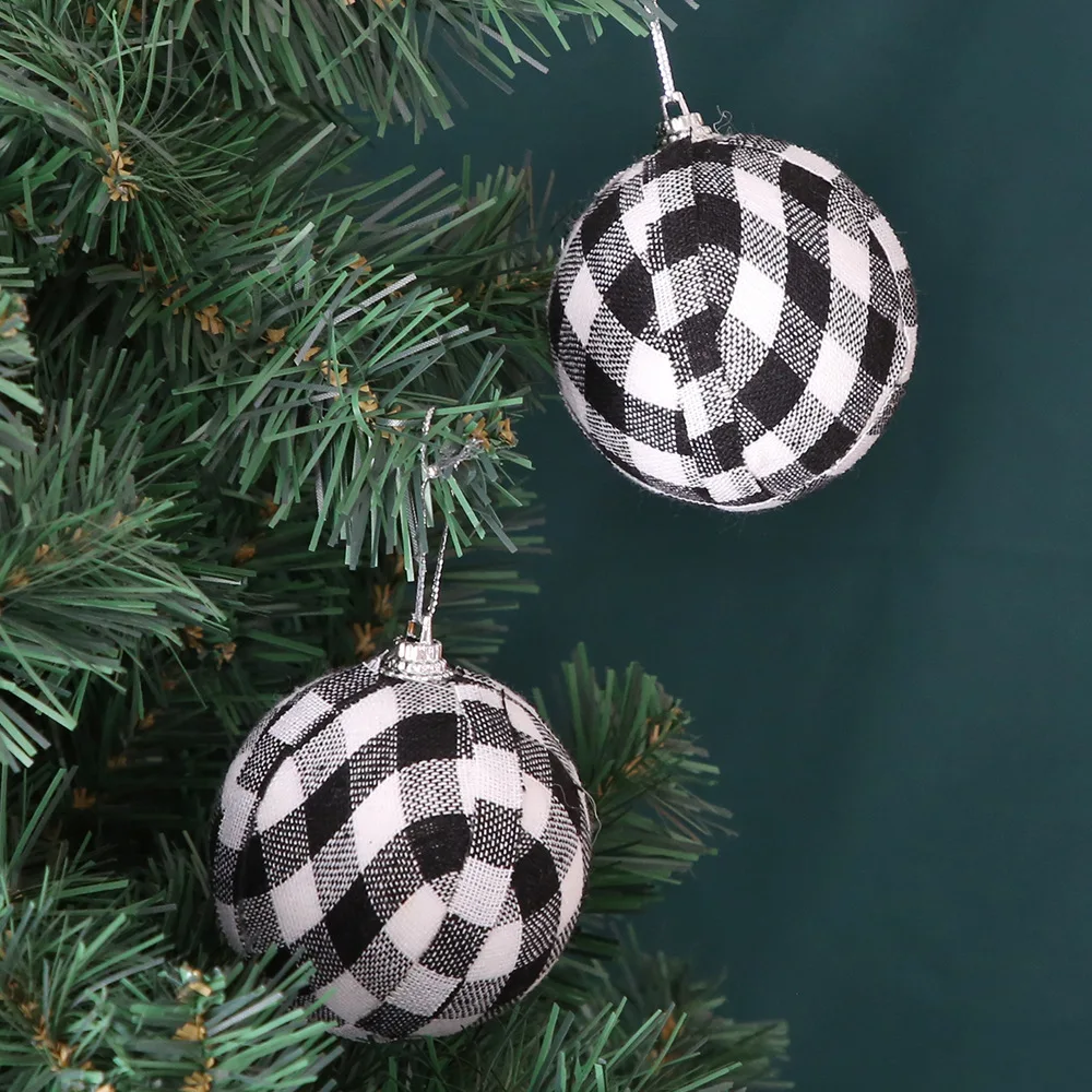 6 бр. Коледен орнамент 7 см в черно-бяла клетка, Коледна топка, комплект, Коледно дърво, украшение, топка, Коледна украса за дома 2