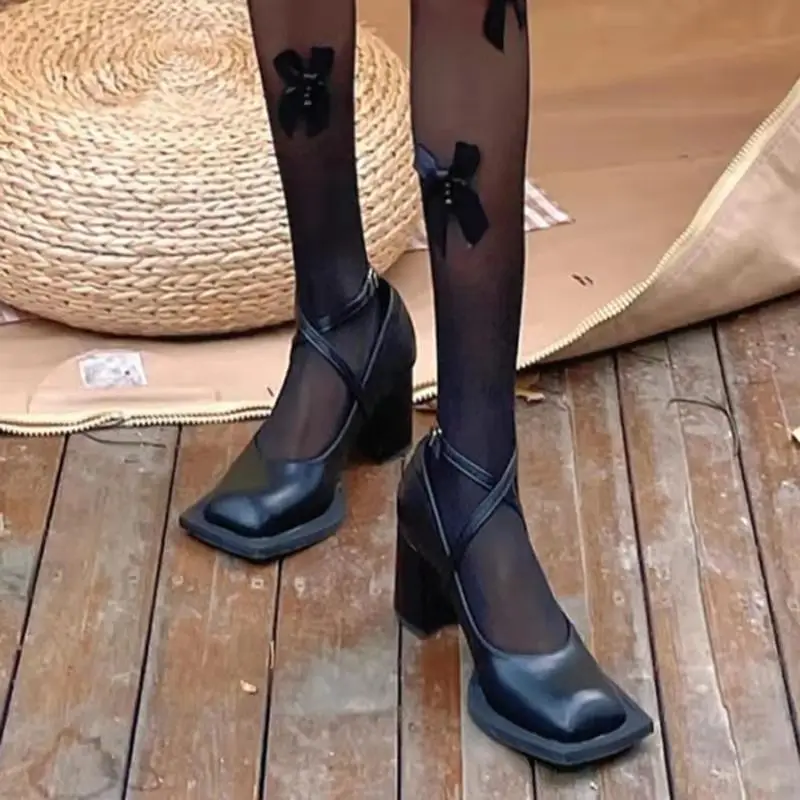 Реколта обувки Mary Janes с Преминаването каишка, Модни y2k, Сладки Черни Обувки-лодки, Дамски Обувки На Висок Масивна Обувки с Квадратни пръсти 2