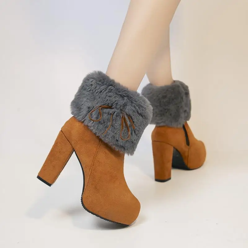 Зимните плюшени обувки големи размери; сезон есен-зима; новост 2023 г.; черни дамски Обувки; Запазване на топлина обувки на дебелите ток; Bottes De Neige En Peluche 2