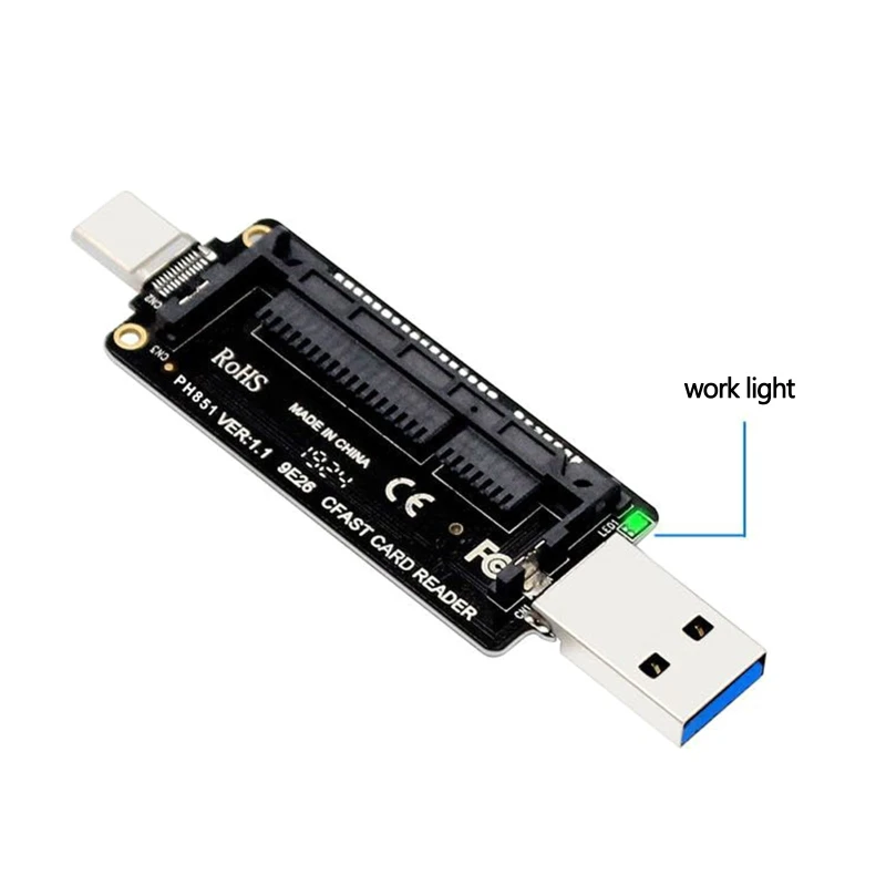 USB CFast Тип A + C Адаптер за Карта с памет с два Слота за USB 3.1 10 gbps CFast Четец Мини Преносим Алуминиев Външен Корпус 2