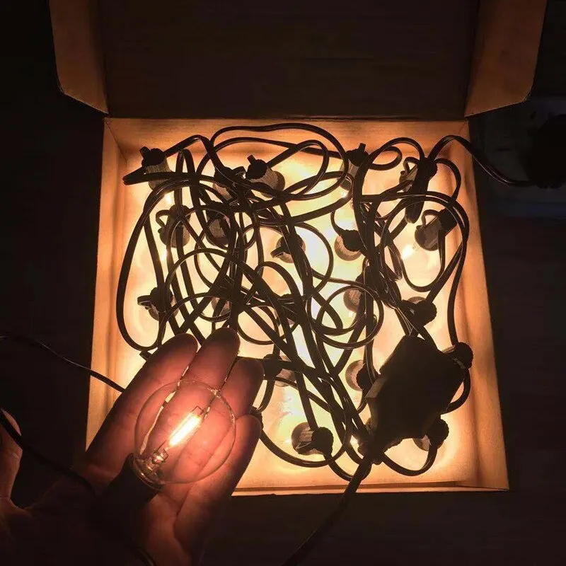 G40 Globe String Lights Led Висящи лампи Водоустойчива с 25 крушки 0,6 W за декор на партита в задния двор, Веранди, Тераси, 2200 К, Черен 2