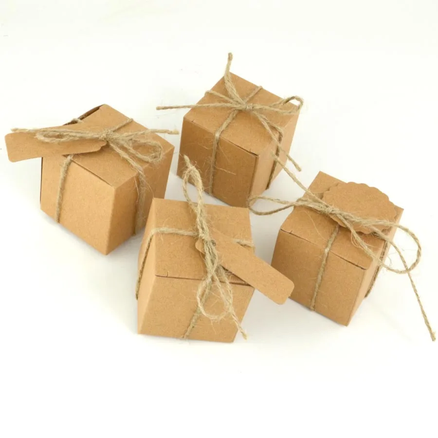 Ретро Крафт-Хартия Сватбена Кутия Шоколадови Бонбони Плътен Цвят Европейски Стил Квадратен Чанта Бонбони Опаковка Малка Хранителна Ковчег За Бижута Подарък Кутия За Рожден Ден 2