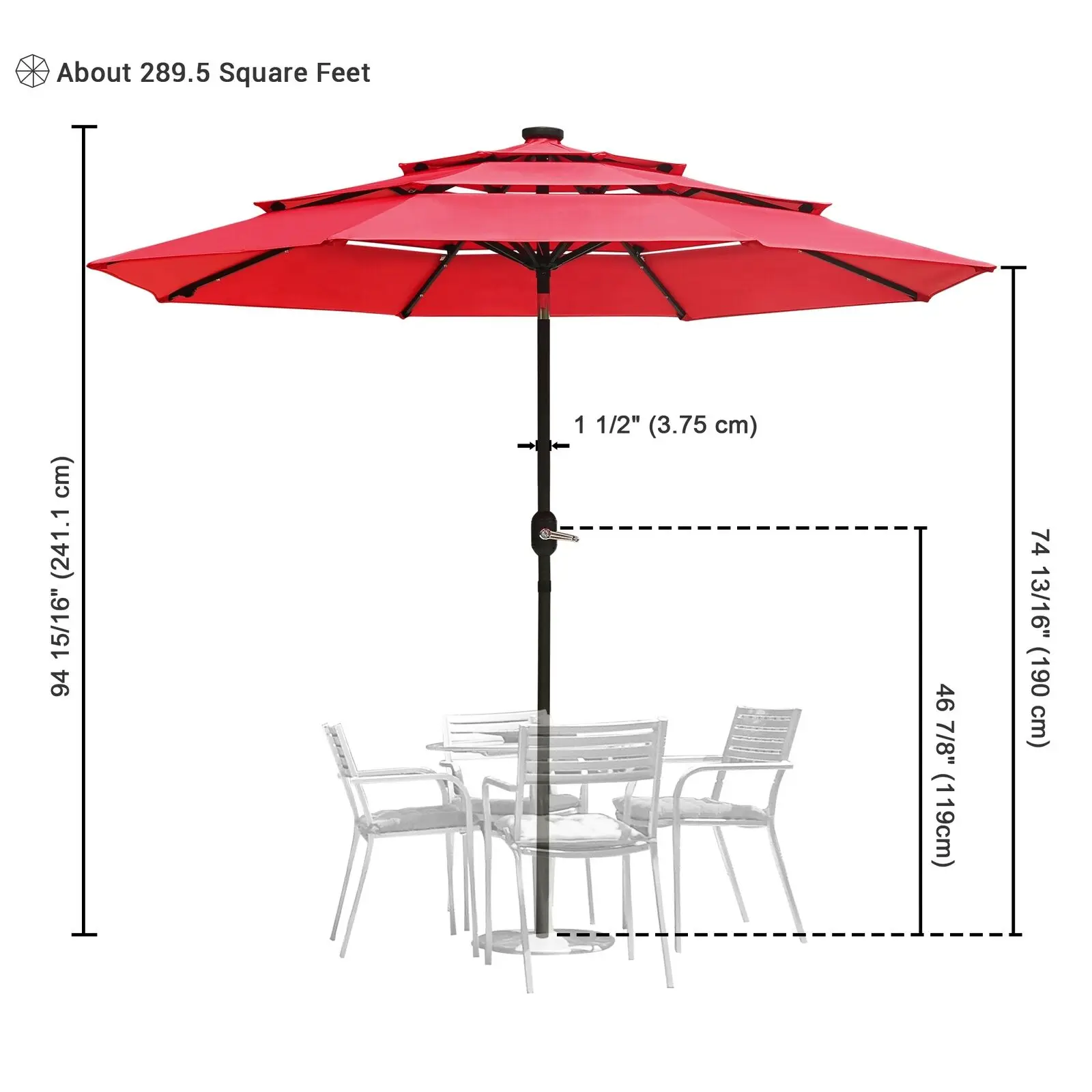 9 фута 3 нива, чадър за двор е оборудван с 24 led крушки на ребрата енергоспестяващо червен цвят 2