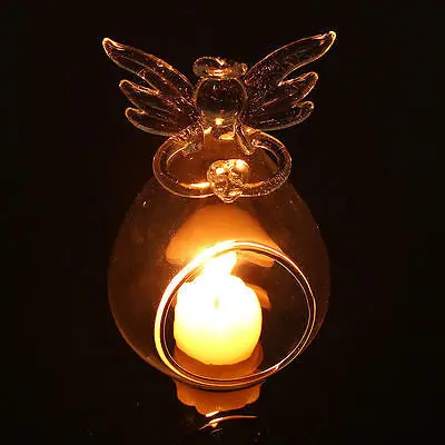 1БР Стъклени Свещници във Формата На Ангел Прозрачен Ангел Стъклен Кристал Стенен Свещник Tealight Стенен Декор Свещник 2