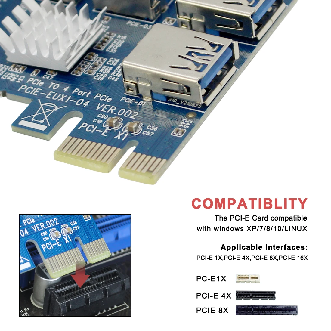 PCIE PCI-E PCI Express Странично Карта от 1x до 16x от 1 до 4 конектори USB 3.0 Множител Hub Адаптер 2