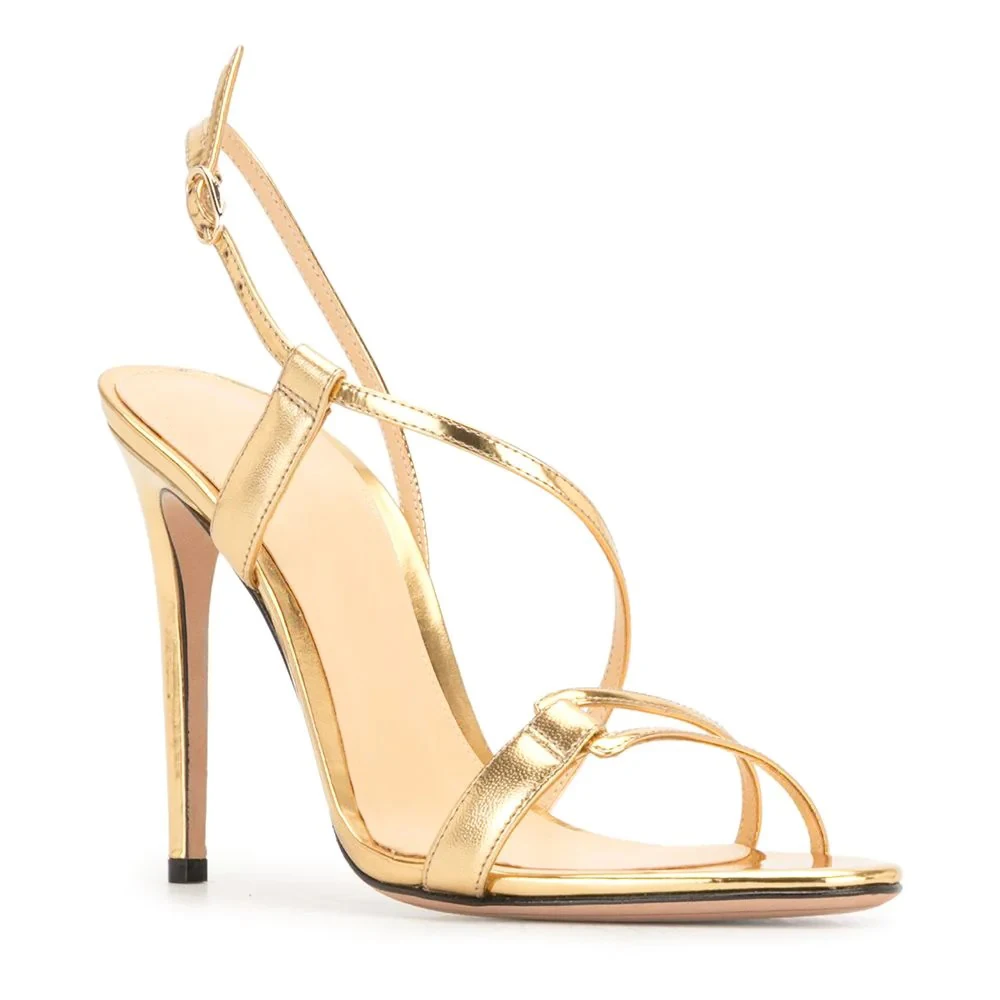 Дамски официални обувки на Висок Ток със златни джапанки, Летни Сандали на висок ток, Елегантни дамски Модел обувки с отворени пръсти Голям Размер, Сандали на висок ток 2