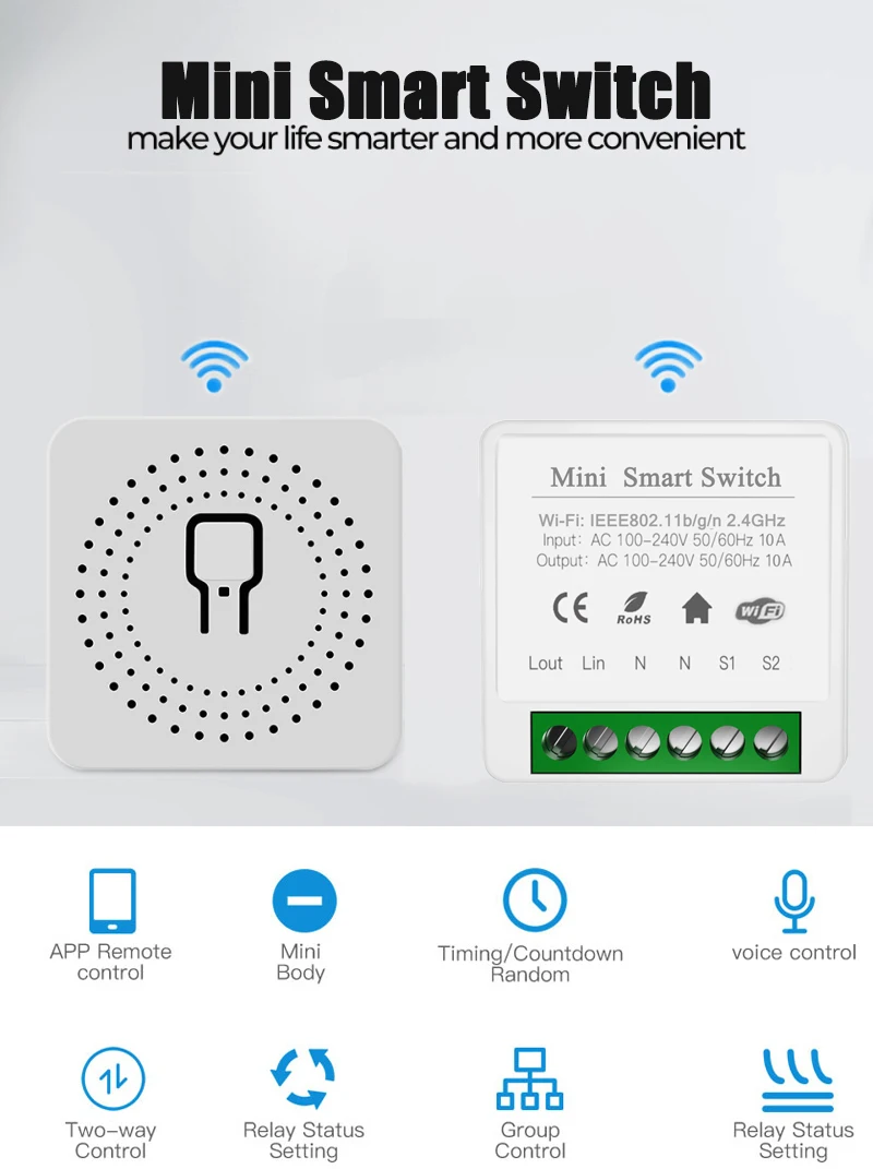 CoRui МИНИ WiFi Интелигентен Превключвател Таймер Безжични Ключове Автоматизация на Умен Дом е Съвместим С Hristo Алекса Google Home 2
