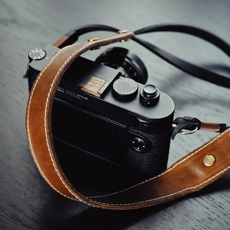 Високо Качество На Ретро Стил На Два Слоя От Конска Кожа Естествена Кожа Място През Шийката На Прашка За Leica Fujifilm Sony 2