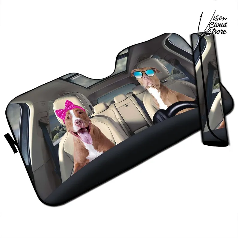 Двойка Кучета Питбул, Автомобилни Аксесоари, Персонализиран Автомобилен Козирка Автоаксесоари Подарък Декор За Поръчка На Автомобил Подарък За Него Подарък За Татко И Изкуствена 2