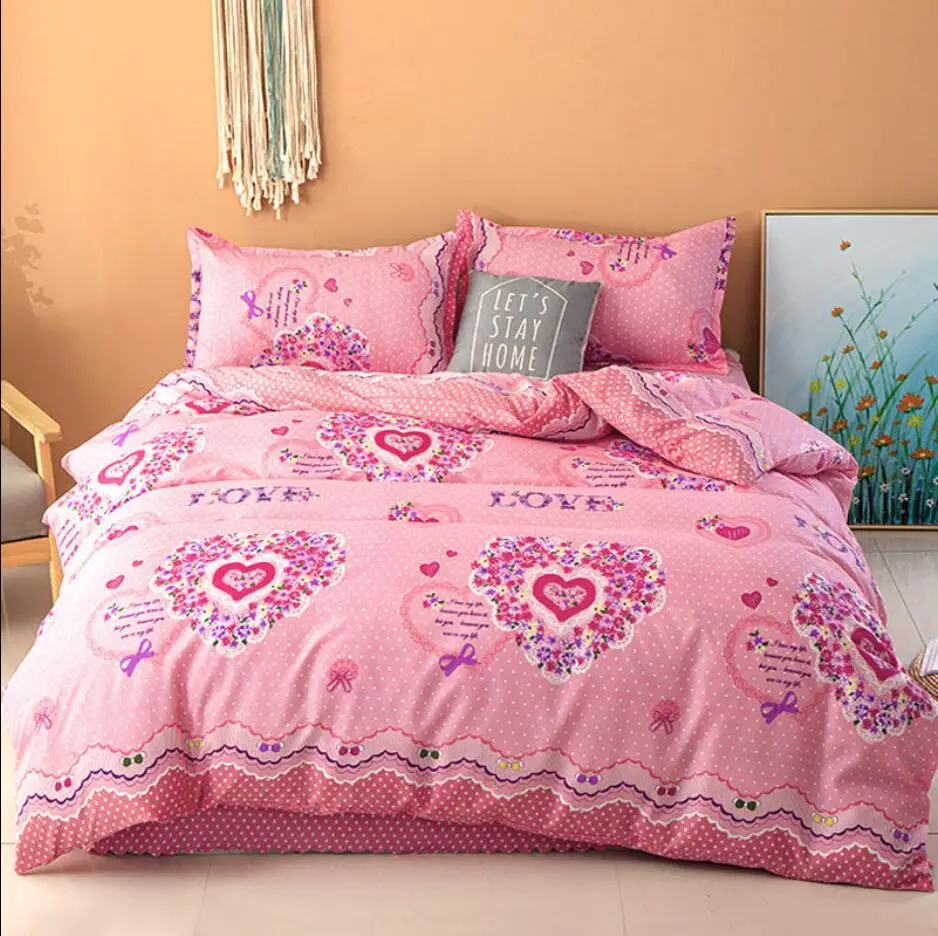Комплект от 3 теми, Розово покривало за легло за детска стая легло с цветя модел за Момичета и Момчета, Пухени за Възрастни, Детска Чаршаф И Калъфка за възглавница, Одеяло, Комплект спално бельо 2