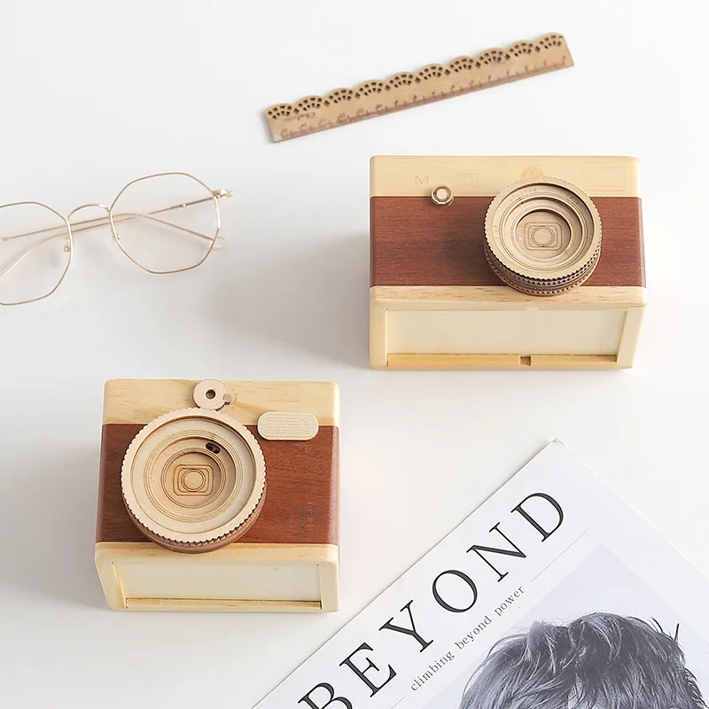 Нов креативен дървен държач за писалка за фотоапарати, Домашен офис маса, индивидуално украса, кутия за съхранение на четки за грим 2