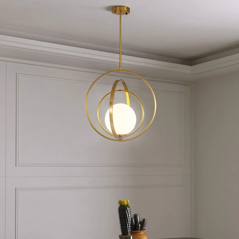 Скандинавска Стъклена кръгла LED полилей минималистичен Златен луксозен дизайнерски лампа за Прикроватной нощни Шкафчета с Трапезария и фоайе полилей осветление 2