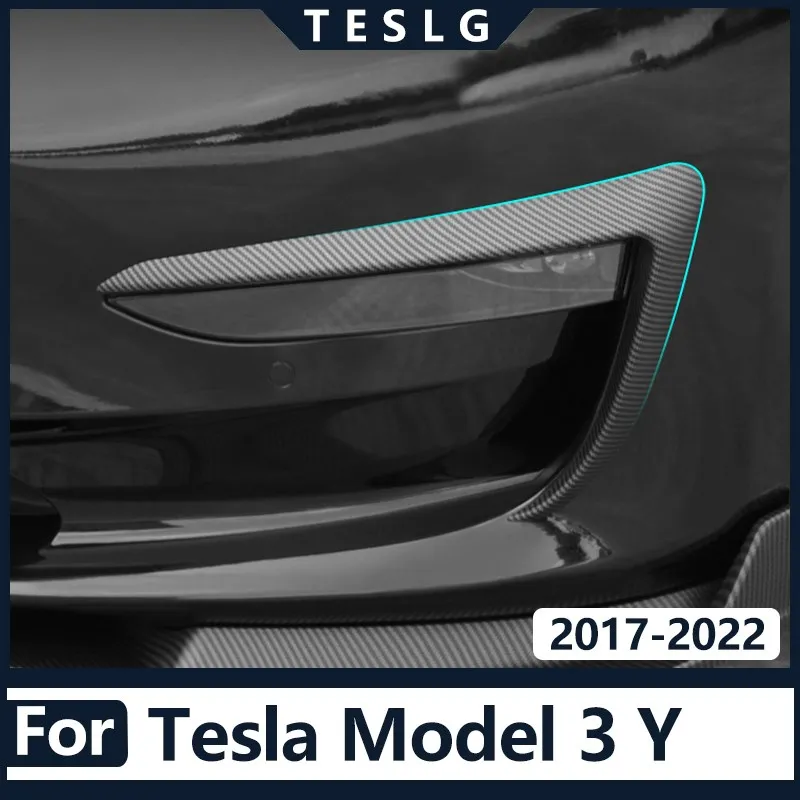 Автомобилна Защитна Лента На Предната Броня Предна Противотуманная Фаровете Рамка Модификация На Купето Aticker За 2022 Tesla Модел 3 Y Външни Аксесоари 2