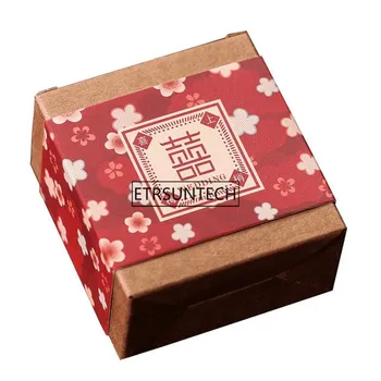 300шт 7*7,5*4 см Традиционен Китайски Стил Двойно Щастие Кутия шоколадови Бонбони Сватба Парти Подаръци Крафт-Хартия Опаковъчна Кутия