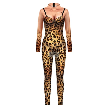 3D Принт на Животни Ягуар Леопард Зентай Гащеризон Облекло за Възрастни Хелоуин Cosplay Костюм Вечерни Ролеви Игри Обличам Боди 3