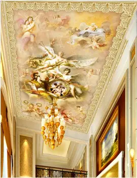 3d таван стенописи фото тапет Европейска живопис на ангел в света украса на хола Тапети за стени, на рула