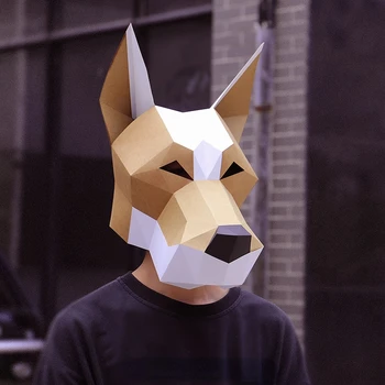 3D Хартиена Форма на Главата на Кучето Маска, Прическа Модел на Животното Хелоуин Cosplay Подпори на Жените и Мъжете Вечерни Ролеви Игри направи си САМ Занаятчийски Маска