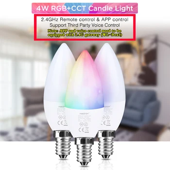 4 W RGB + CCT E14 led лампа във формата на свещ AC220V Умен начало декор с регулируема яркост; 2.4 Ghz RF/WiFi/приложение/Гласов контрол трябва да отговаря на WL-Box1 0