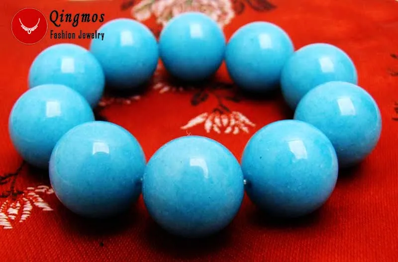 Qingmos Натурален Синьо небе Нефритови Гривни за Жени от 18 мм Кръгла Висококачествена Нефритовым Скъпоценния Камък Гривна Бижута 7,5 