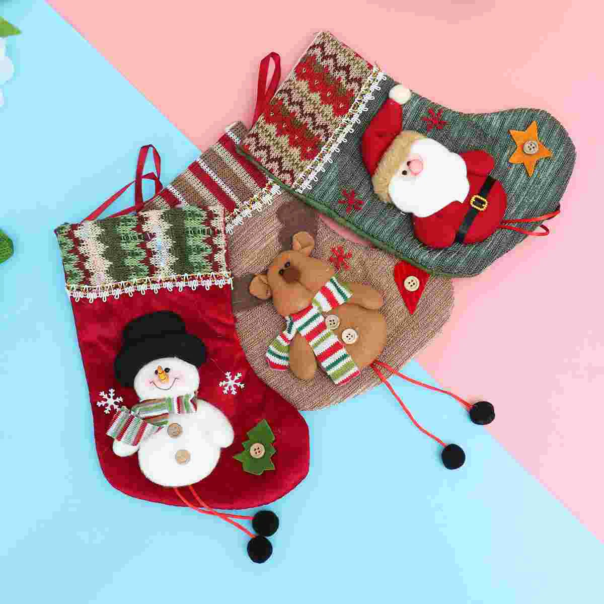3ШТ Коледни Чорапи, Луксозни Леки Изискани Коледни Подаръчни Пакети за 3