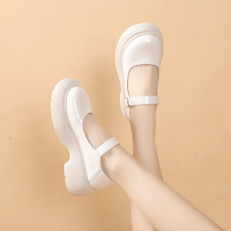 2022 г. Пролетно-есенни нови малки кожени обувки Mary Jane в дебела подметка в британски стил с кръгла пръсти, обикновен дамски обувки с катарама 3