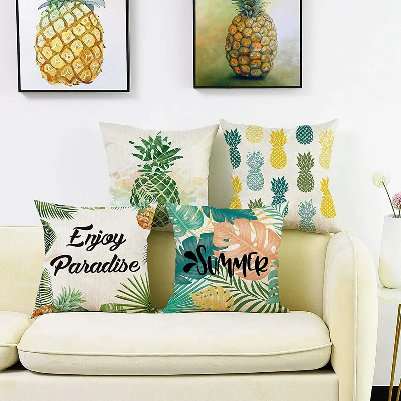 Летните Калъфки за възглавници с ананас, 18X18, Комплект от 4 Възглавници За дивана, калъфки за възглавници за дома, летен Декор на открито 3