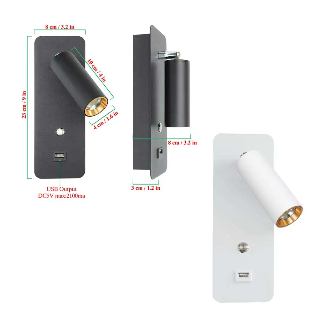 Led монтиран на стената Лампа, Акрилни USB Интерфейс Вътрешна Регулируема Трапезария Спалня Баня Стълбище Прост лек Черен Топло Бяло 3