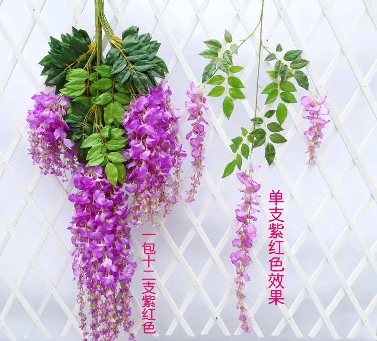 Лоза Изкуствени Цветя глициния моделиране ратан цвете bracketplant ред завод Домашно монтиране на украса за сватба 3