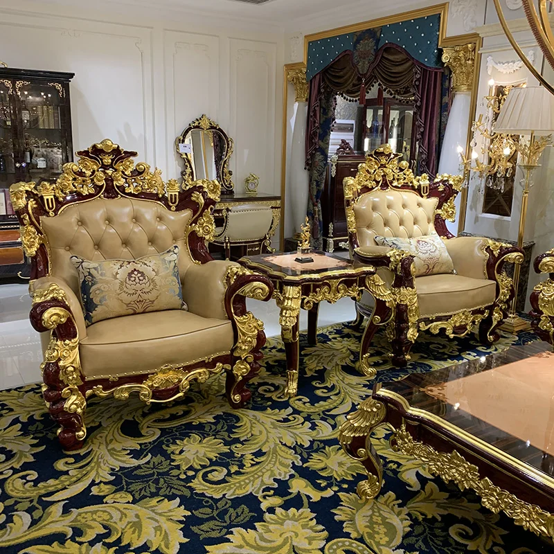 Европейският кожен диван 123 комбинация от висок клас луксозна голяма семейна вила всекидневна на първия етаж на кожата масив дърво 3