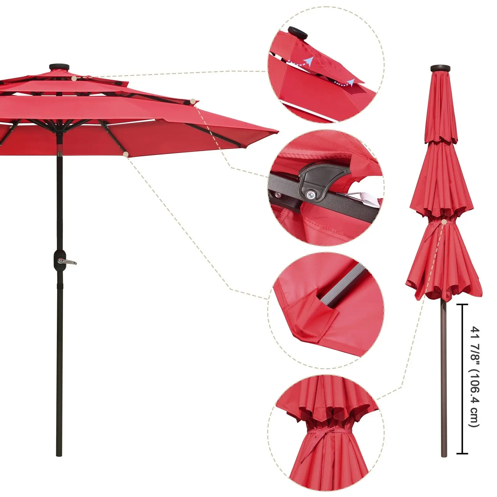 9 фута 3 нива, чадър за двор е оборудван с 24 led крушки на ребрата енергоспестяващо червен цвят 3